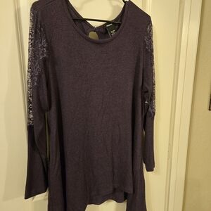 Women's Purple Lace Sleeve Top